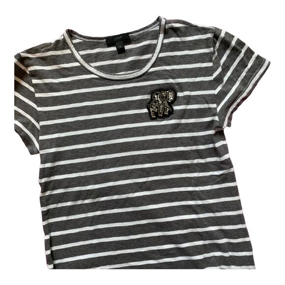 J. Crew Women's Striped Rhinestone Short Sleeve T Shirt Black White Size Small - Picture 2 of 7